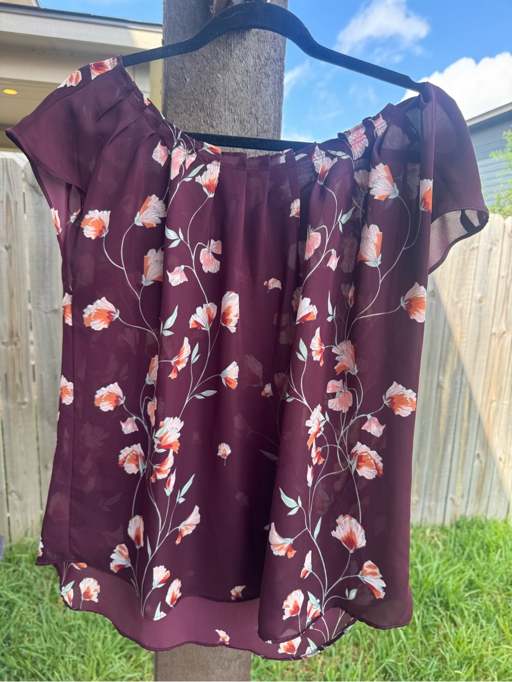 LC Lauren Conrad Plum  sheer Floral Blouse